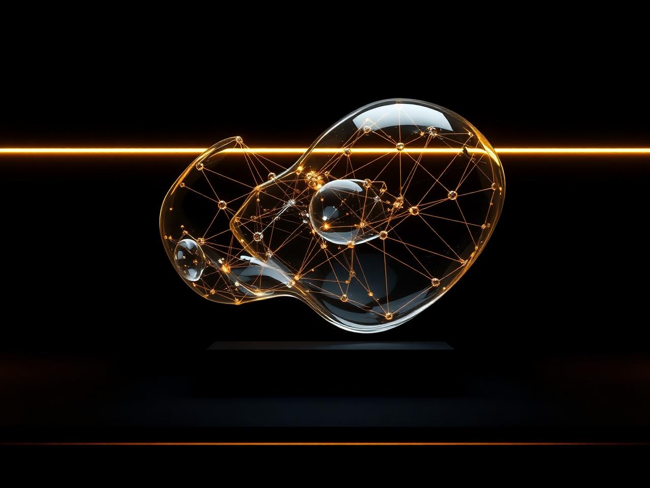 Abstrakte Glas- und Gold-Skulptur als Symbol für vernetzte KI-Automatisierung